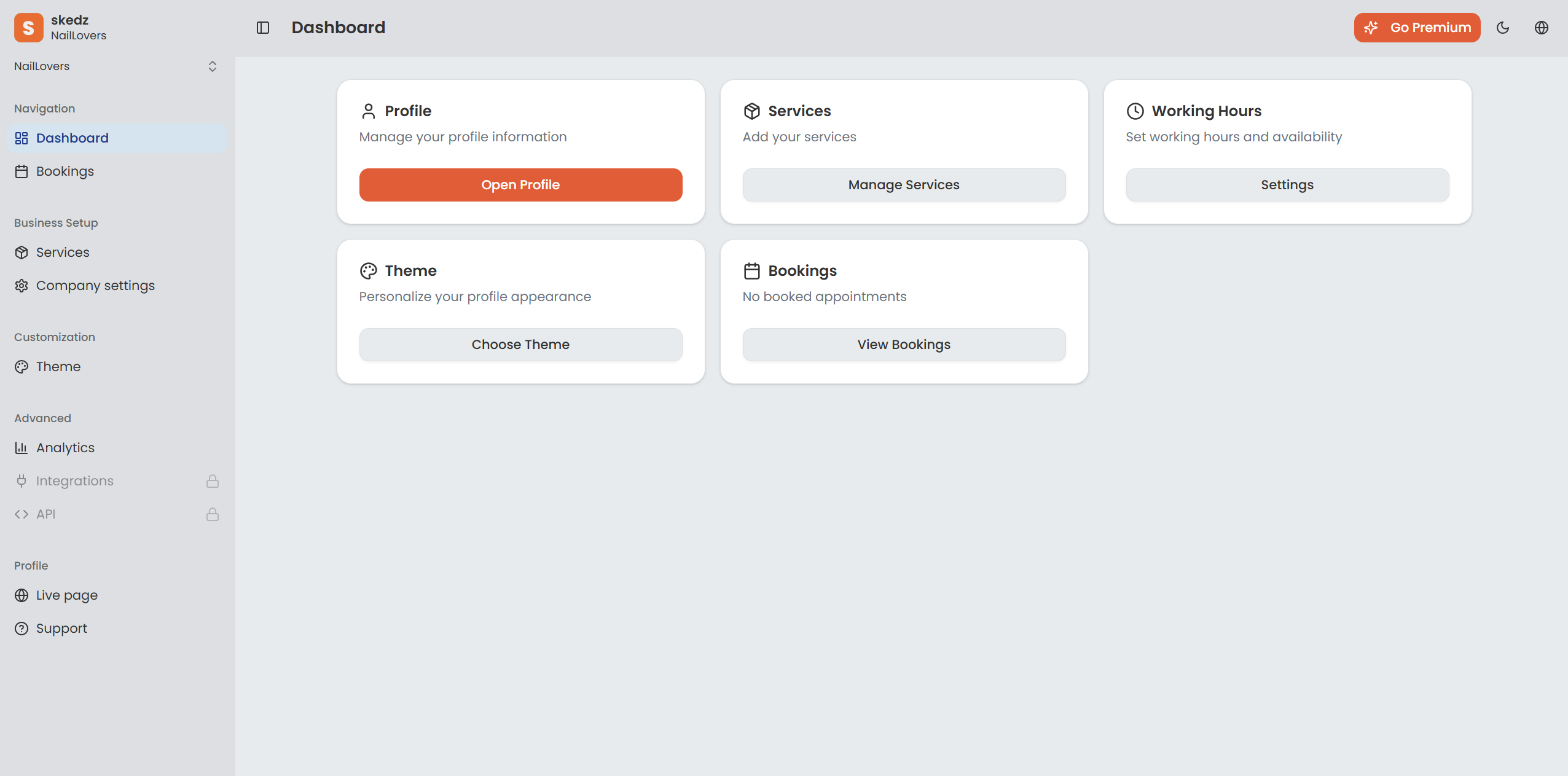 skedz dashboard - manage your bookings